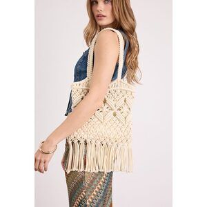 Lulus Cambria Ivory Macrame Fringe Tote Bag White - Size One Size